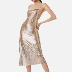 Alice and Olivia Gold Chainmail Sparkle Harmony Dress 0